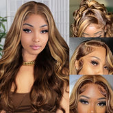 Hooux Highlight Wig 13x6 HD Lace Frontal Wig 4/27 Colored 200 Density 13x4 Body Wave Lace Front Human Hair Wigs For Women 34 36 Inch