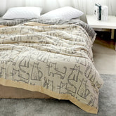 Hooux Textile City Cartoon Cat Throw Four Layers Bamboo Cotton Gauze Blanket Single Double Four Seasons Towel for Bedroom 200x230cm