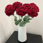 Hooux Hand-Knitted Rose Flower Wedding Bouquet Fake Flower Handmade Knitting Crochet Flower Valentine's Day Party Home Decor