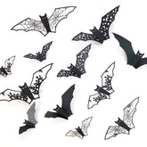 Hooux Mini Halloween 3D Hollow Bat Wall Stickers Black Bat Sticker Room Decor Party DIY Decals Halloween Horror Bats Removable