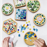Hooux Handmade DIY Mosaic Cup Mat Bottom Bamboo Pad Heart Square Coaster Parent-Child Early Education Free Creation Handicraft Toys