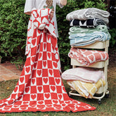 Hooux Korean-style Simple Love Large Checkerboard Half Velvet Knitted Blanket Multi-functional Sofa Cover Blanket Soft Matching Blanke