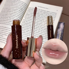 Hooux Retro Clear Lip Glaze Gloss Mirror Glitter Non Stick Cup Brighten Jelly Dark Lipstick Red Brown Dupes Lip Ink Tint Korean Makeup