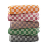 Hooux Plaid Towels Set Cotton Yarn-dyed Jacquard Face Towel Absorbent Soft Bath Towel for Home & Hotel Bathroom Towel