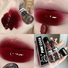 Hooux Punk Juice Red Lipgloss Black Mirror Glass Water Light Clear Lip Glaze Waterproof Non Stick Liquid Lipstick Nude Lip Tint Makeup