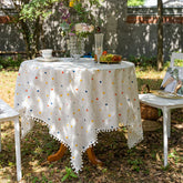 Hooux Korean Style Cotton Tassels Floral Tablecloth,Tea Table Decoration,Rectangle Table Cover For Kitchen Wedding Dining Room