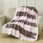Hooux Thickened Double-Layer Plaid Striped Flannel Blanket European and American Style Coral Fleece Sofa Blanket Simple Nap Blanket