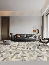 Hooux Light Luxury Natural Cowhide Plaid Living Room Carpet Grey Handmade Patchwork Rug Sofa Coffee Table Rugs Genuine Cow Hide Mat