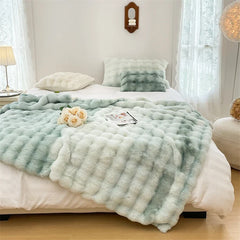 Hooux Modern Simple Ins Gradient Rabbit Fur Short Fleece Casual Cover Blanket Light Luxury Warm Comfortable Sofa Shawl Blanket