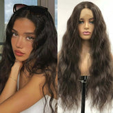 Hooux Dark Brown Wig Natural Wavy Synthetic Hair 13X4 Lace Front Wig Brunette Colored Deep Wave Long Curly Hair Frontal Wigs for Women