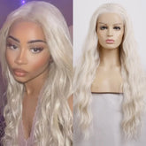 Hooux Platinum Blonde Wig Deep Wave Long Curly Synthetic Lace Front Wig Glueless White Blond Hair Frontal Wigs for Women Daily