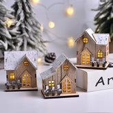 Hooux Christmas LED Light Wooden House Luminous Cabin Merry Christmas Decorations for Home DIY Xmas Tree Ornaments Kids Gift New Year