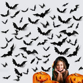 Hooux 12-120pcs Halloween Decoration 3D Black PVC Bat Halloween Party DIY Decor Wall Sticker Bar Room Halloween Party Scary Decos