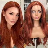 Hooux Reddish Brown Wig Natural Wavy Synthetic Lace Front Wig Ginger Brown Copper Red Colored Hair Lace Frontal Wigs for Women Party