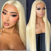 Hooux 613 Blonde Silky Straight Synthetic Lace Front Wig Glueless Natural Hairline Hair Frontal Wigs for Women Daily Party