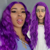 Hooux Purple Wig Deep Wave Synthetic Hair Long Curly Wavy Lace Front Wig Natural Colored Hair 13X4 Lace Frontal Wigs for Women Party