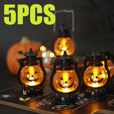 Hooux LED Halloween Pumpkin Lamp Portable Lamp Candle Lamp Vintage Small Oil Lamp Halloween Party Home Decoration Horror Props