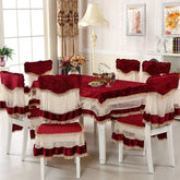 Hooux Velvet Lace Hem Table Cloth Dining Chair Cover Set Household Chair Pad Banquet Home Decor Dining Table Rectangular Tablecloth