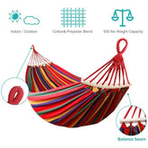 Hooux 1-2 Person Fabric Hammock with Tree Straps 264lbs Capacity Stripe Hammock Pendant 102x32 in for Outdoor Indoor with Carry Bag