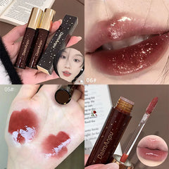 Hooux Retro Clear Lip Glaze Gloss Mirror Glitter Non Stick Cup Brighten Jelly Dark Lipstick Red Brown Dupes Lip Ink Tint Korean Makeup