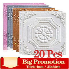 Hooux 20Pcs 3D Wallpaper Wall Stickers Self-Adhesive Foam Panel Home Decor for Living Room Bedroom Ceiling TV Wall Art 35X35CM