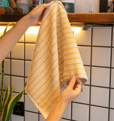 Hooux Retro Pinstripe Combed Cotton Towel Yarn-Dyed Craft Embroidered Jacquard Bathroom Towel Skin-Friendly Face Towel for Kids