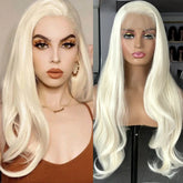 Hooux Platinum Blonde Wig Natural Wavy Synthetic Lace Front Wig Long Straight White Colored Hair 13X4 Frontal Wigs for Women Party