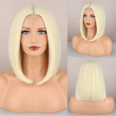 Hooux Short Blonde Wig for Women Lady Bob Hair Synthetic Heat Resistant Black Orange Wig Cosplay Wig