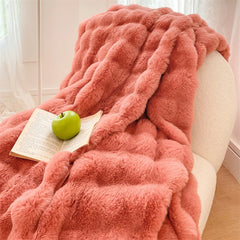 Hooux Modern Simple Ins Gradient Rabbit Fur Short Fleece Casual Cover Blanket Light Luxury Warm Comfortable Sofa Shawl Blanket