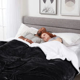 Hooux Sherpa Fleece Blanket Throw Black Soft Reversible Thick Plush Blankets Microfiber Winter Bed Blanket for Camping Couch Sofa