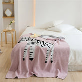 Hooux Ins Style Cartoon Zebra Pattern Thickened Half-side Fleece Blanket Soft Dress Matching Sofa Blanket Picnic Outdoor Shawl Blanket