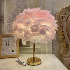 Hooux - Romantic Goose Feather Table Lamp Night Light Bedroom USB Rechargeable Bedside Lamp Touch Control LED Desk Lamp For Wedding Home