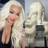 Hooux White Platinum Blonde Wig Body Wave Synthetic Lace Front Wig Glueless Long Natural Wavy Hair Frontal Lace Wigs for Women Fashion
