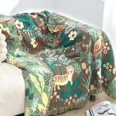 Hooux Textile City Jungle Tiger 6 Layer Cotton Gauze Towel Quilt Green Summer Cool Office Comfy Single Blanket Sofa Cover Blanket