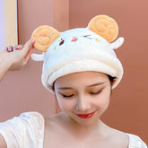 Hooux 26x33cm 1pc Cartoon Shepherd Star Dry Hair Cap Micron Yarn Princess Hat Coral Velvet Absorbent Dry Hair Towel