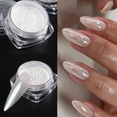 Hooux Moonlight Pearl White Nails Glitter Dust Chrome Aurora White Rubbing on Powder Shell Mirror Pigment Nail Art Supplies Decoration