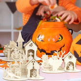 Hooux Halloween Decoration,Wooden Puzzle Ornaments,Halloween Home Decoration,Castle Haunted House DIY Table Decoration