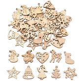 Hooux 50Pcs Christmas Natural Wooden Chip Santa Claus Snowflake Christmas Tree Hanging Ornaments Pendant Navidad Decoration DIY Craft