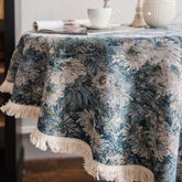 Hooux Round Retro Pastoral Tablecloth Square European American Cotton Linen Dining Table Tassel Cover Tea Table Writing Desk Table Mat