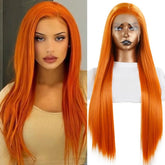 Hooux Orange Wig Long Straight Synthetic Lace Front Wig Glueless Wigs for Women Party Cosplay Bright Ginger Hair Lace Frontal Wigs