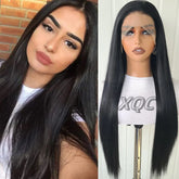 Hooux Black Wig Straight Synthetic Lace Front Wig Glueless Wig Ready to Wear Long Black Wig Synthetic Hair Lace Frontal Wigs for Women