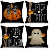 Hooux 4PCS 45x45cm Halloween Cushion Cover Pumpkin Wizard Ghost Halloween Decor For Home Decorative Sofa Car Chair Decor PillowCase