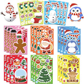 Hooux 8/16/24pcs Cute Christmas Puzzle Stickers Make a Face Kids DIY Toys Assemble Sticker Games Xmas Party Favors 2025 New Year Gift