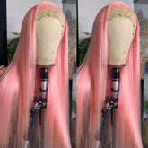 Hooux 30 Inch Bone Straight Pink Lace Front Human Hair Wigs Brazilan 13x6 Hd Transparent Lace Frontal Wig 613 Colored Wigs For Women