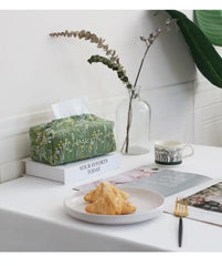 Hooux Green Forest Plant Cotton Linen Fabric Embroidery Paper Box Napkins Paper Holder Tissue Box Bedroom Tabletop Ornament Car Napki