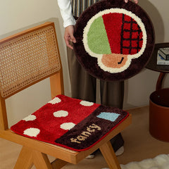 Hooux Lovely Tufting Seat Cushion Mat Soft Round Square Mushroom Dots Chair Sofa Pad Home Office Warm Room Decor for Autumn Winter