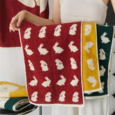 Hooux Ins Style Rabbits Patter Cotton Towel Soft Knitted Yarn-Dyed Jacquard Face Towel Absorbent Skin-friendly Towel