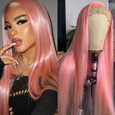 Hooux Lace Front Wigs for Women Synthetic Pastel Pink Hair Wig Long Silky Straight Natural Wigs 13X4 Frontal Party Colored Wig Cosplay