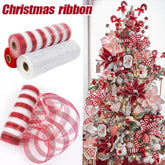 Hooux 10Yards Christmas Gauze Ribbons 2024 Xmas Tree Candy Cane Decoration DIY Door Wreaths Navidad Noel Gifts Happy New Year 2025