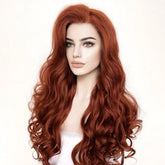 Hooux 360 Ginger Copper Brown Color Body Wave Glueless Systhetic Hair Wigs with Baby Hair Long Easy Daily Wear Cheap Lace Front Wigs